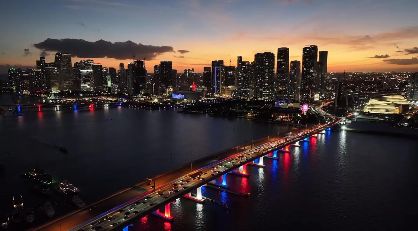 Aerial view of Miami at night